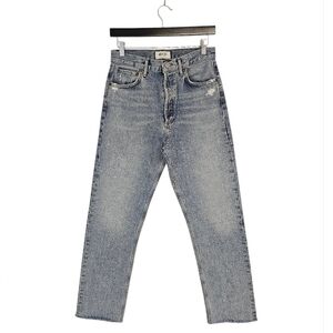 AGOLDE 90's Pinch High Rise Straight Leg Fray Ankle Light Blue Jeans 27 Preowned